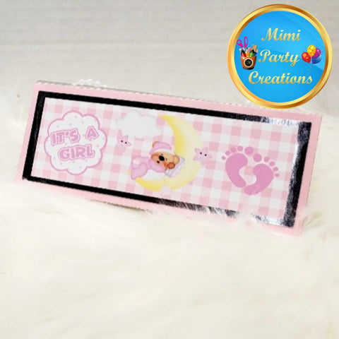 Hershey Bar Purses - Clutch Bag Box Party Favors - Custom Party Favors - Baby Shower Sleeping Teddy Bear on Moon / Pink & Silver