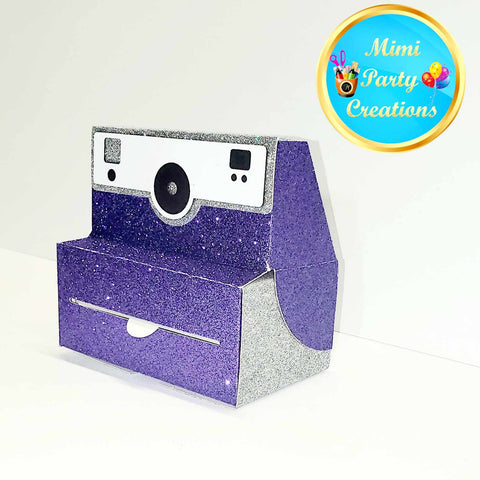 Camera Money Box - Purple & Silver Glitter