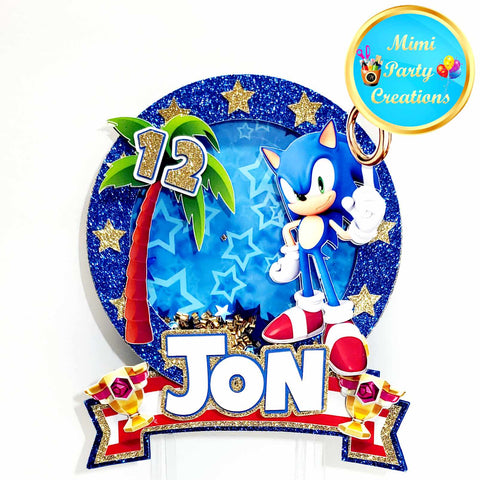 Blue Gold Stars Hedgehog Palm Trees Cake Topper