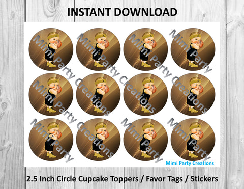 Boy Basketball Black & Gold Light Blonde Hair #03 - Cupcake Toppers / Favor Tags / Stickers