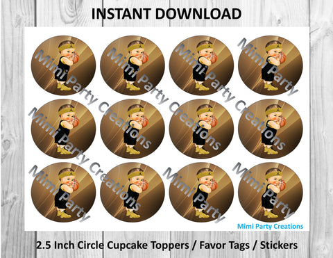 Boy Basketball Black & Gold Light Brunette Hair #04 - Cupcake Toppers / Favor Tags / Stickers