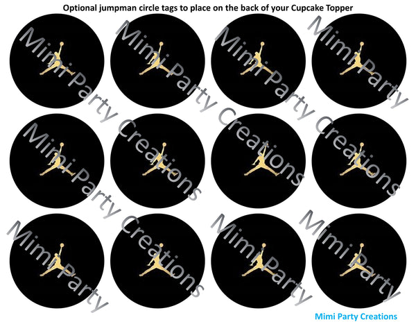 Boy Basketball Black & Gold Medium Brunette Hair #05 - Cupcake Toppers / Favor Tags / Stickers