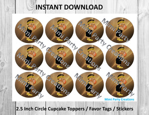 Boy Basketball Black & Gold Medium Brunette Hair #05 - Cupcake Toppers / Favor Tags / Stickers