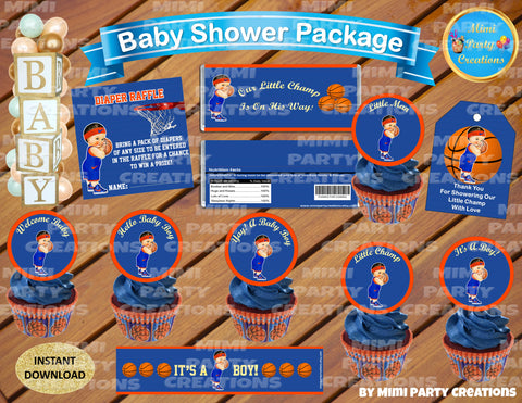BABY SHOWER PACKAGE BABY BOY BASKETBALL BLUE AND ORANGE UNIFORM