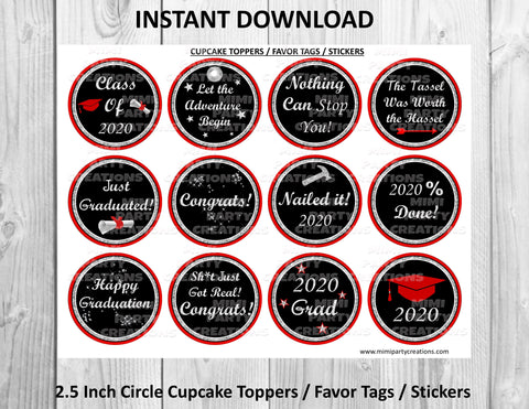 Graduation Design #01 - Cupcake Toppers / Favor Tags / Stickers