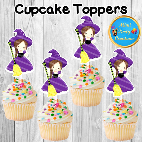Halloween Witch Brunette Hair / Cupcake Toppers