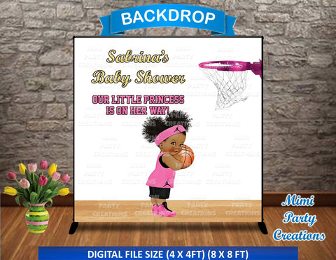 Our Little Princess Is On Her Way! Basketball Baby Girl Black/Pink Baby Shower Backdrop - Digital File Only