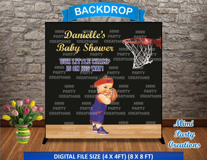 Our Little Champ Is On His Way! - Basketball Baby Shower Blue/Orange Uniform Backdrop - Digital File Only