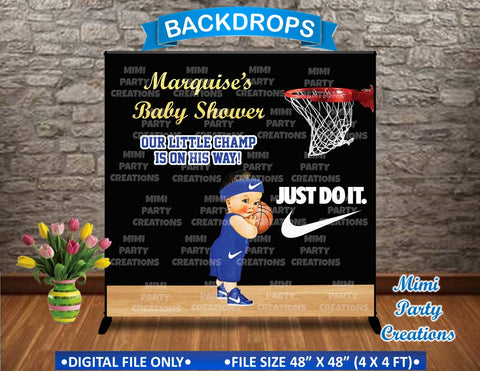Our Little Champ Is On His Way! - Basketball Baby Shower Royal Blue Uniform Backdrop