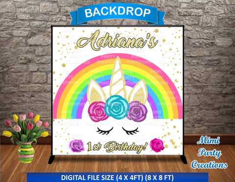 Unicorn Pink/Teal/Purple Roses 01 Birthday Backdrop - Digital File Only