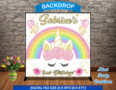Unicorn Light Pink Roses 02 Birthday Backdrop - Digital File Only