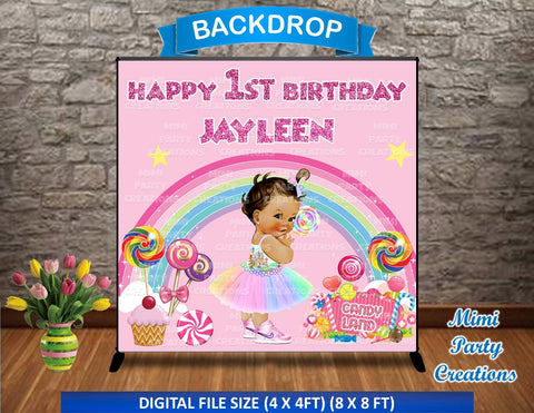 Candy Girl Birthday Backdrop / Medium Brunette - Digital File Only