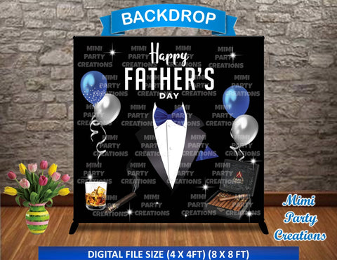 Happy Father's Day Tuxedo with Bow Tie Backdrop / Royal Blue & Black - Digital File Only