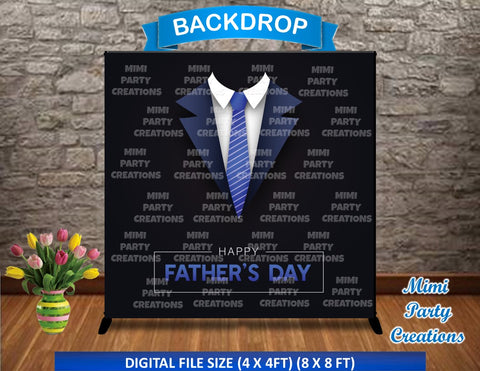 Happy Father's Day Tuxedo Backdrop / Blue Stripe Tie & Black - Digital File Only