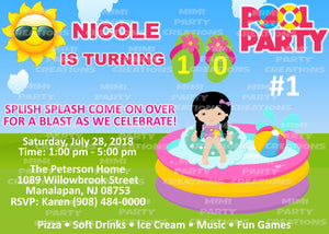 Pool Party (Girl Theme) - 5 x 7 Birthday Invitation - Digital Download