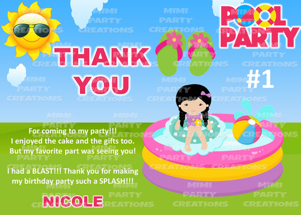 Pool Party (Girl Theme) - 5 x 7 Birthday Invitation - Digital Download