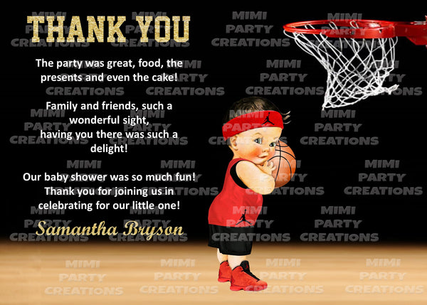 (Our Little Champ Is On His Way!) Basketball Baby Shower #01 Red/Black Uniform - 5 x 7 Baby Shower Invitation - Digital Download