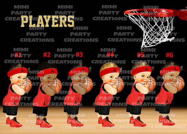 (Our Little Champ Is On His Way!) Basketball Baby Shower #01 Red/Black Uniform - 5 x 7 Baby Shower Invitation - Digital Download